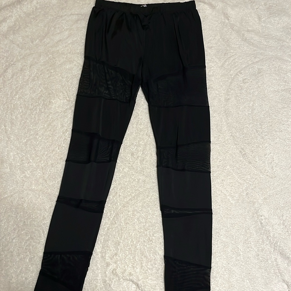 Striped Mesh Black Leggings
